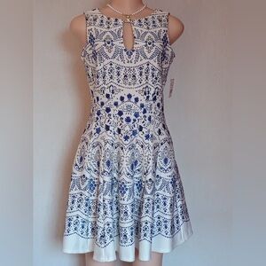 Danny & Nicole White Dress with Blue Floral Print